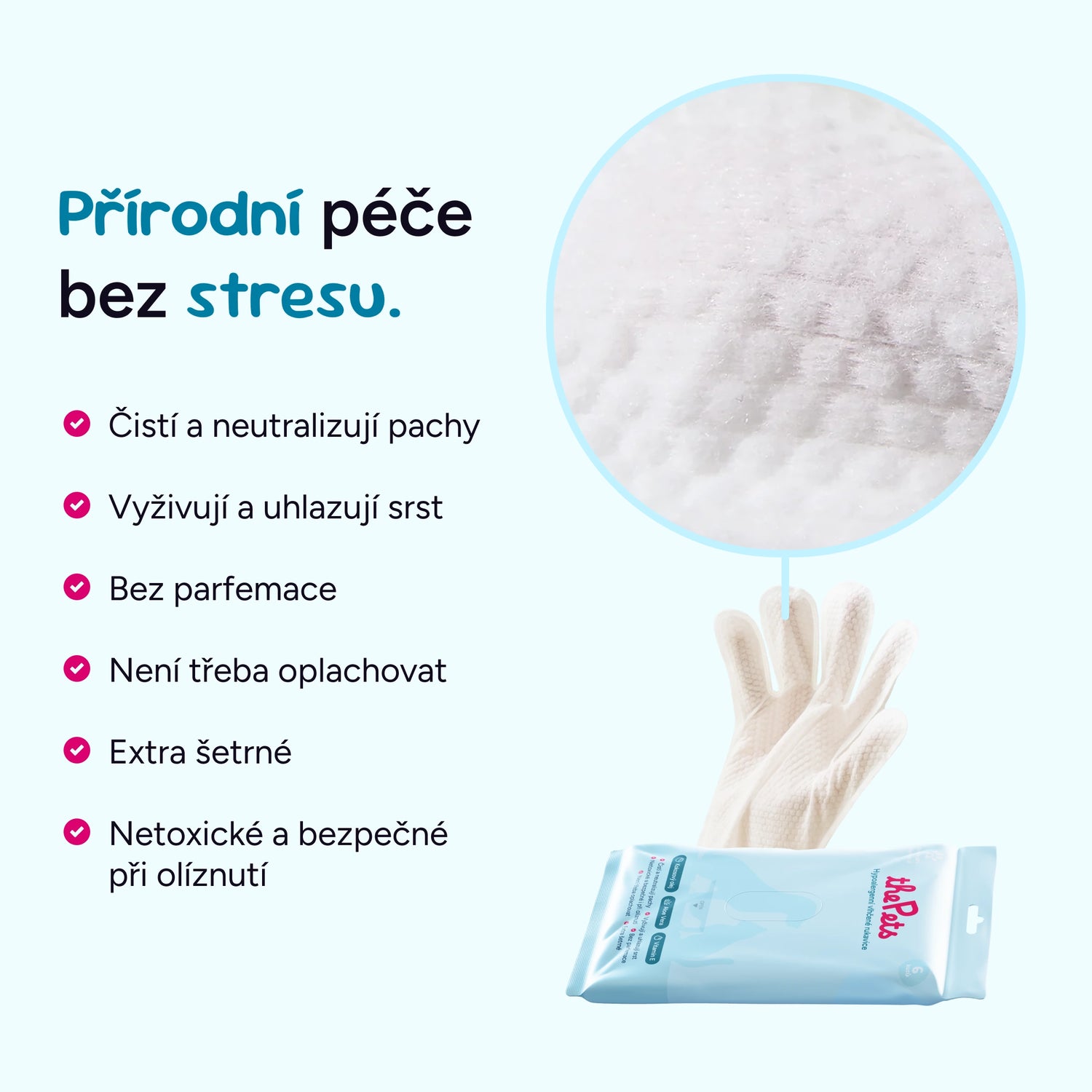 Čistiace vlhčené rukavice pre domácich miláčikov (6 kusov)